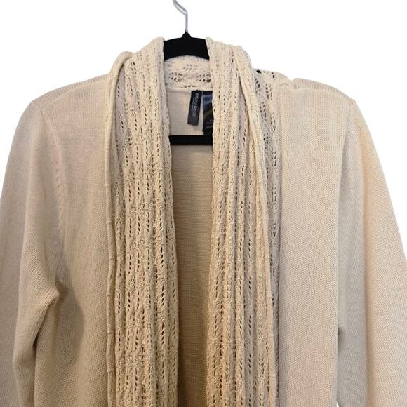 Bisou Bisou Womens Cardigan Sweater Size XL Cream Bohemian Asymmetrical Hem - Picture 4 of 7